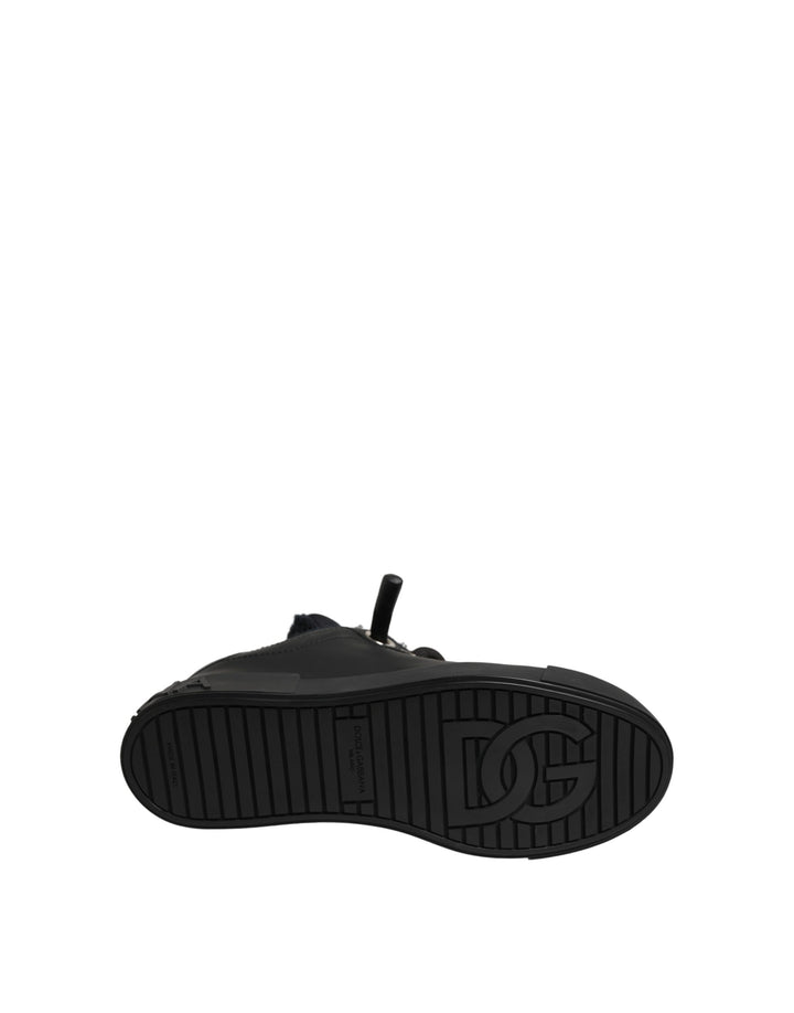 Dolce &amp; Gabbana Black Leather Low Top Portofino Sneakers Shoes