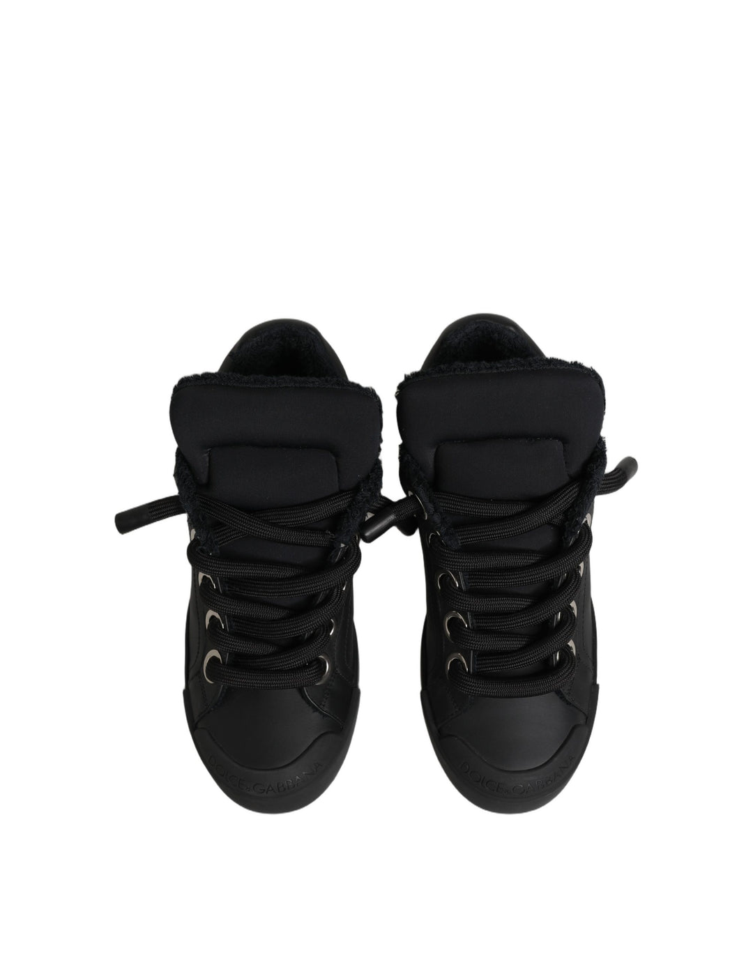Dolce &amp; Gabbana Black Leather Low Top Portofino Sneakers Shoes