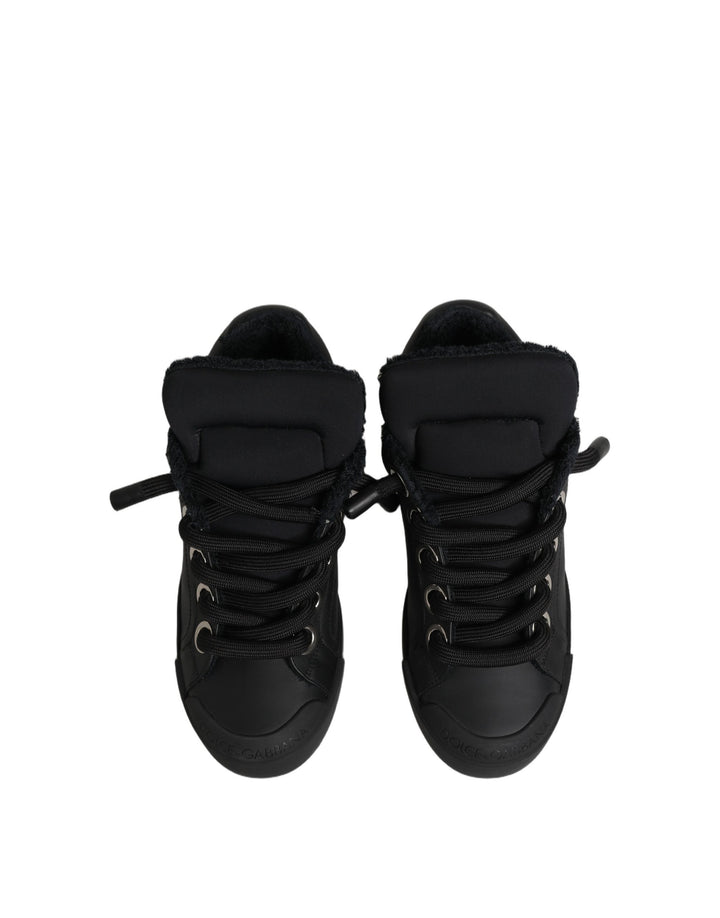 Dolce &amp; Gabbana Black Leather Low Top Portofino Sneakers Shoes