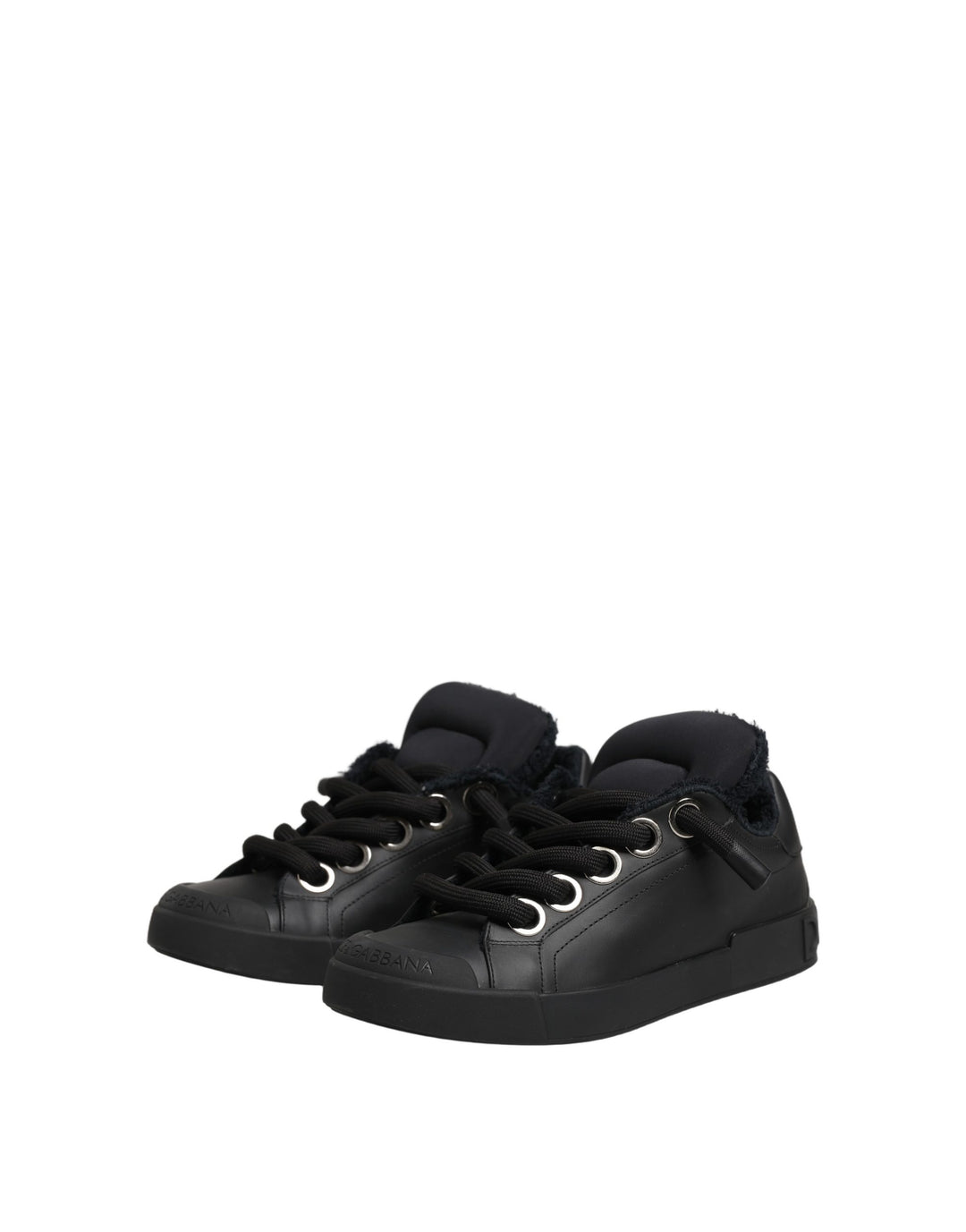 Dolce &amp; Gabbana Black Leather Low Top Portofino Sneakers Shoes