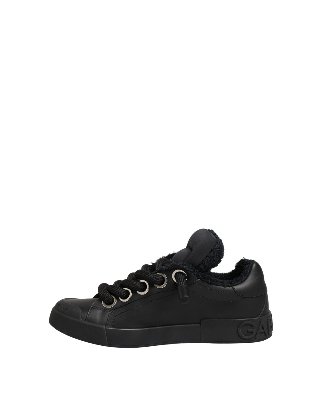 Dolce &amp; Gabbana Black Leather Low Top Portofino Sneakers Shoes