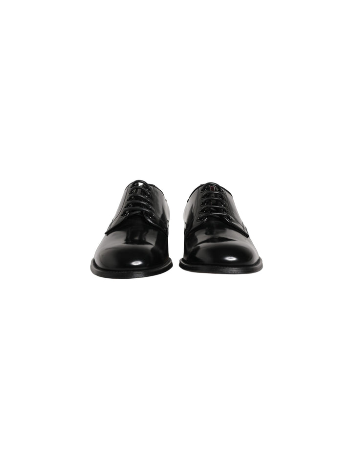 Dolce &amp; Gabbana Black Calfskin Leather Derby Men Dress Shoes