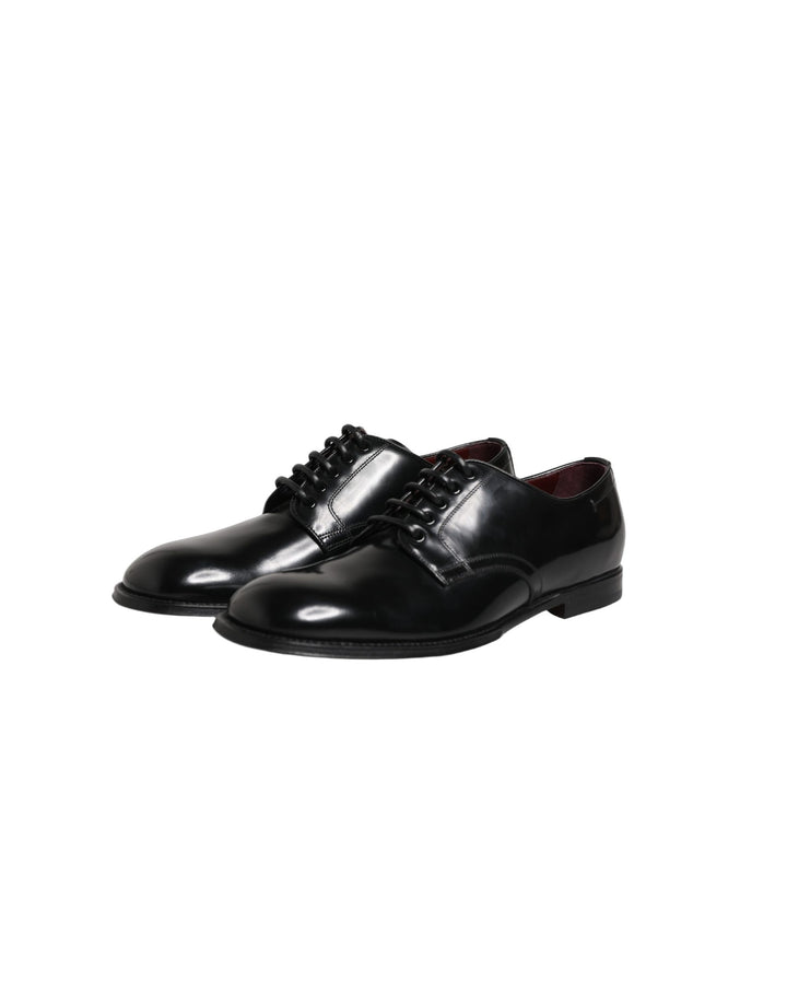 Dolce &amp; Gabbana Black Calfskin Leather Derby Men Dress Shoes