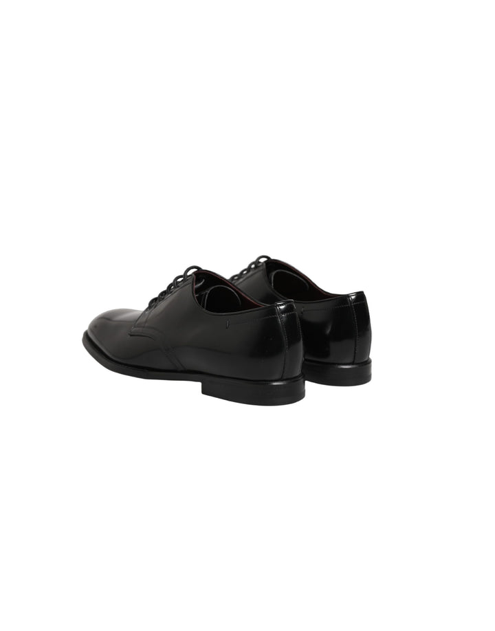 Dolce &amp; Gabbana Black Calfskin Leather Derby Men Dress Shoes