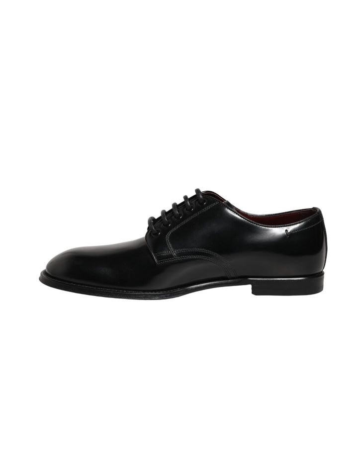 Dolce &amp; Gabbana Black Calfskin Leather Derby Men Dress Shoes