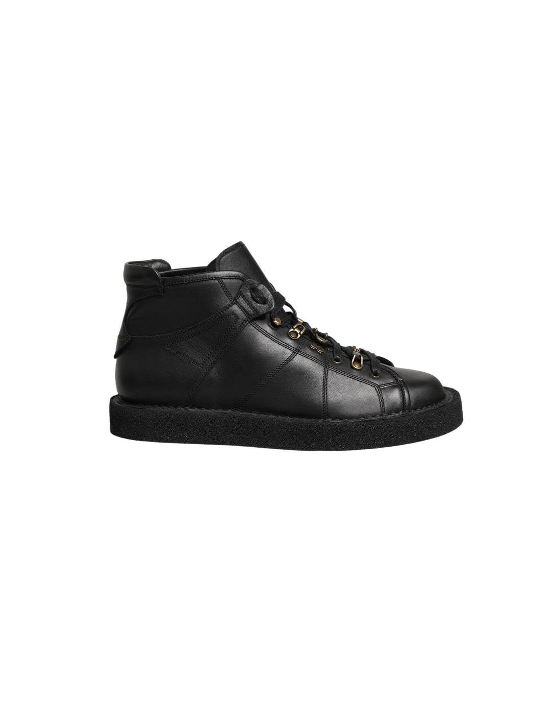 Dolce &amp; Gabbana Black Leather Lace Up Men Ankle Boots Shoes