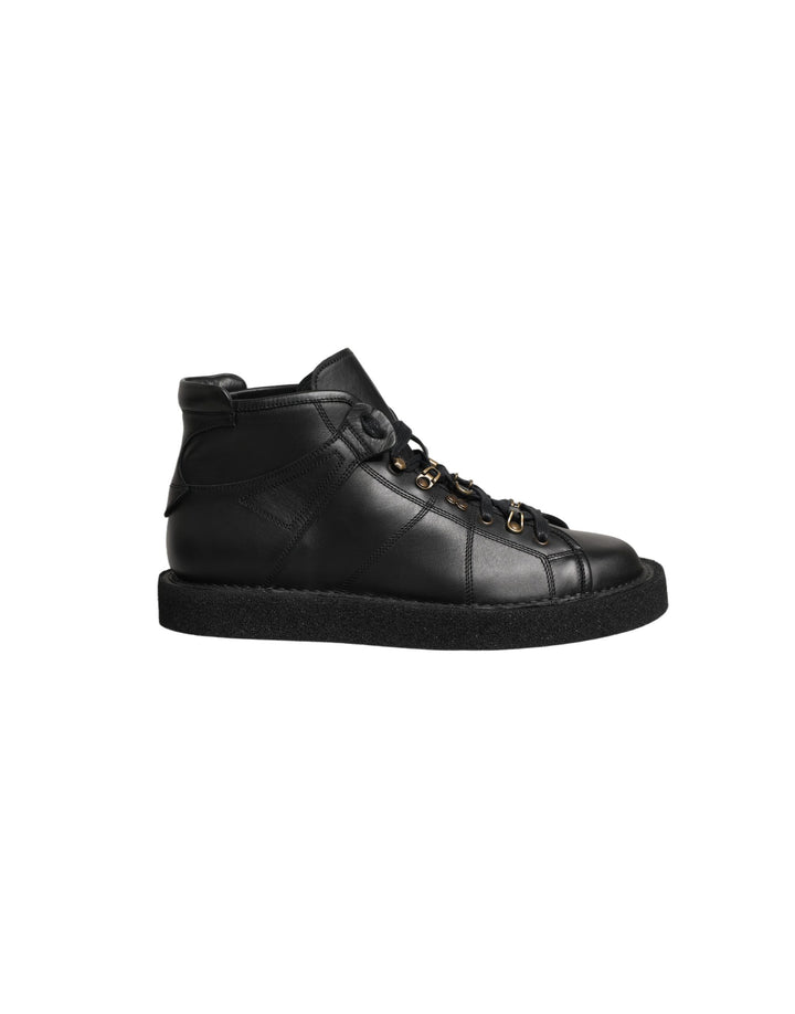 Dolce &amp; Gabbana Black Leather Lace Up Men Ankle Boots Shoes