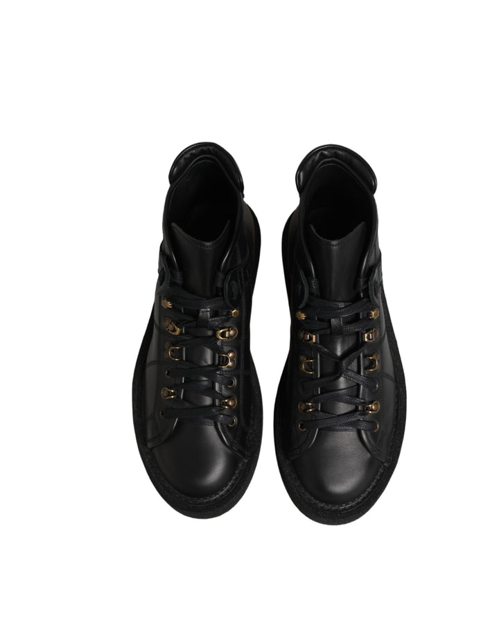 Dolce &amp; Gabbana Black Leather Lace Up Men Ankle Boots Shoes