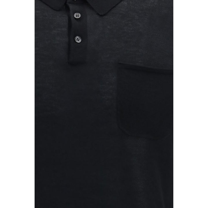 Aragona Cashmere Black Cotton Polo Shirt