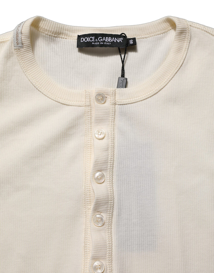 Dolce &amp; Gabbana White Long Sleeves Henley Pullover Sweater