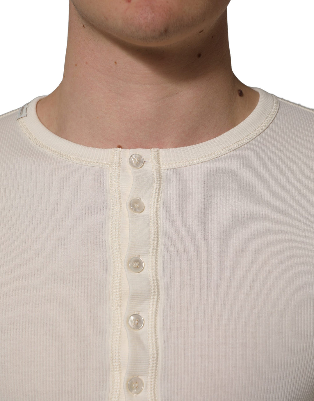 Dolce &amp; Gabbana White Long Sleeves Henley Pullover Sweater