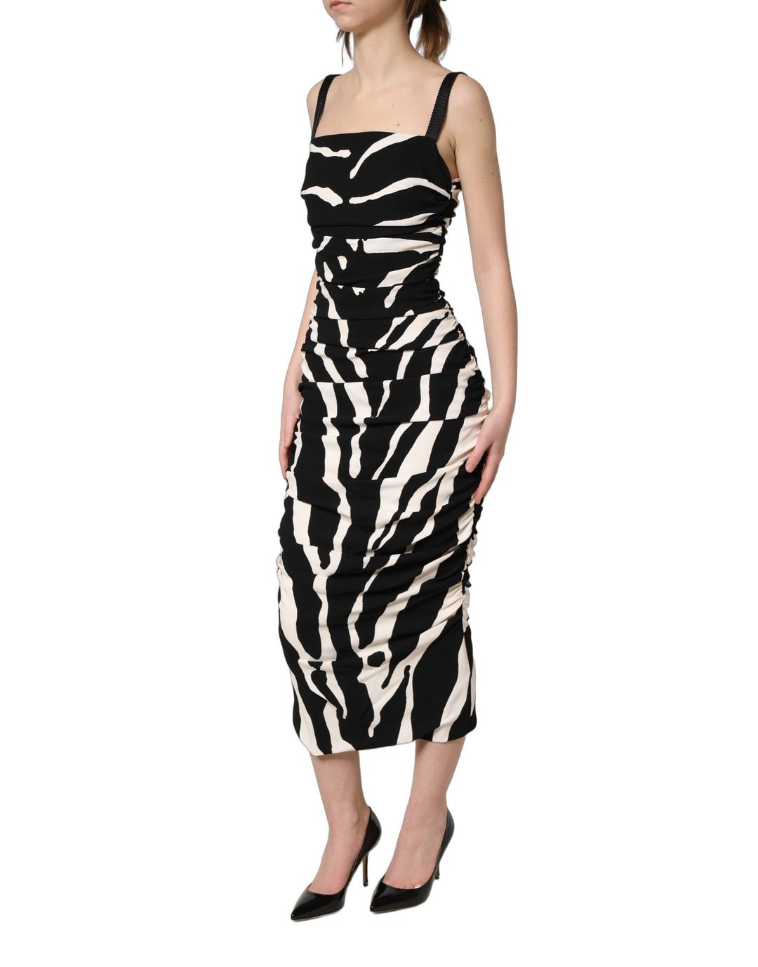 Dolce &amp; Gabbana Black White Zebra Cady Calf Length Dress