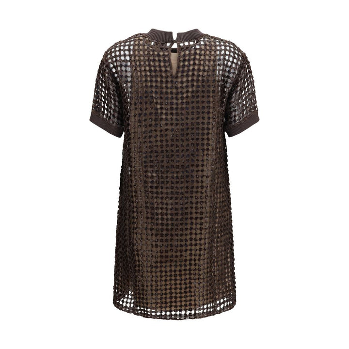 Brunello Cucinelli Brown Silk Cocktail Dress