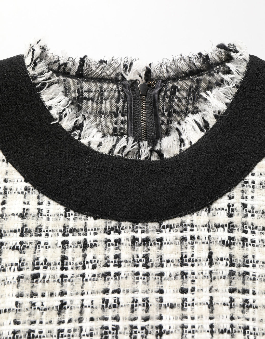 Dolce &amp; Gabbana Black White Tweed Sheath A-line Midi Dress