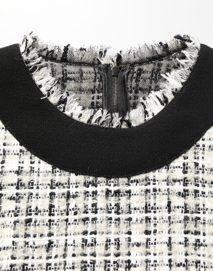 Dolce &amp; Gabbana Black White Tweed Sheath A-line Midi Dress