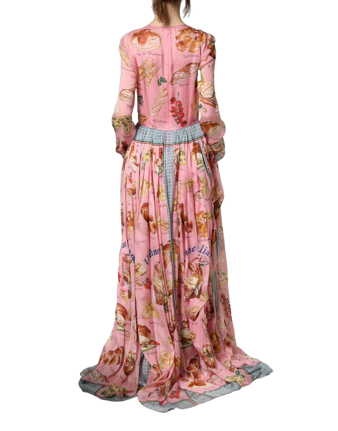 Dolce &amp; Gabbana Light Pink Bread Print Pleated Maxi Dress