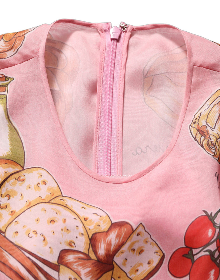 Dolce &amp; Gabbana Light Pink Bread Print Pleated Maxi Dress