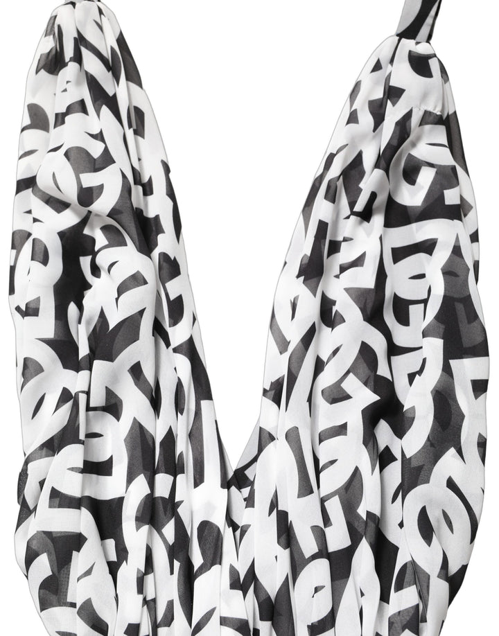Dolce &amp; Gabbana Black White Logo Sleeveless Floor Length Maxi Dress