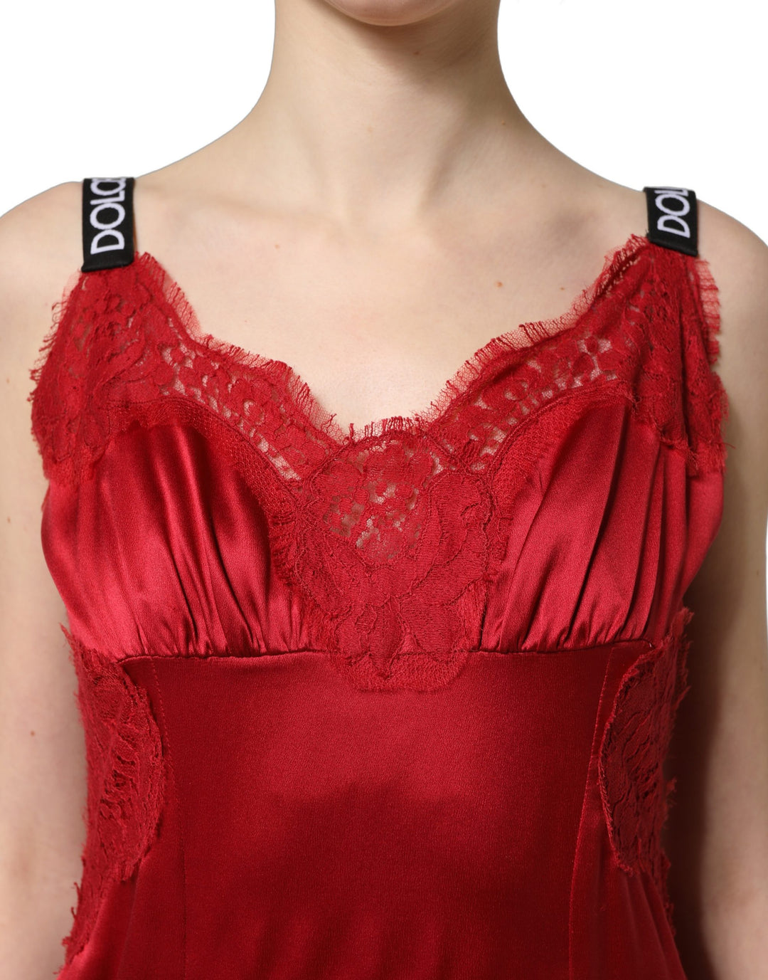 Dolce &amp; Gabbana Red Silk Sleeveless Maxi Long Lace Trim Dress