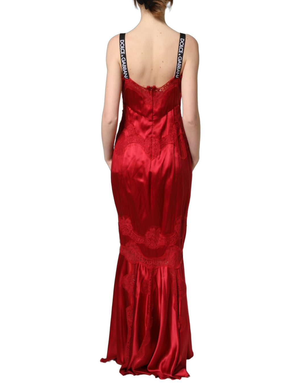 Dolce &amp; Gabbana Red Silk Sleeveless Maxi Long Lace Trim Dress