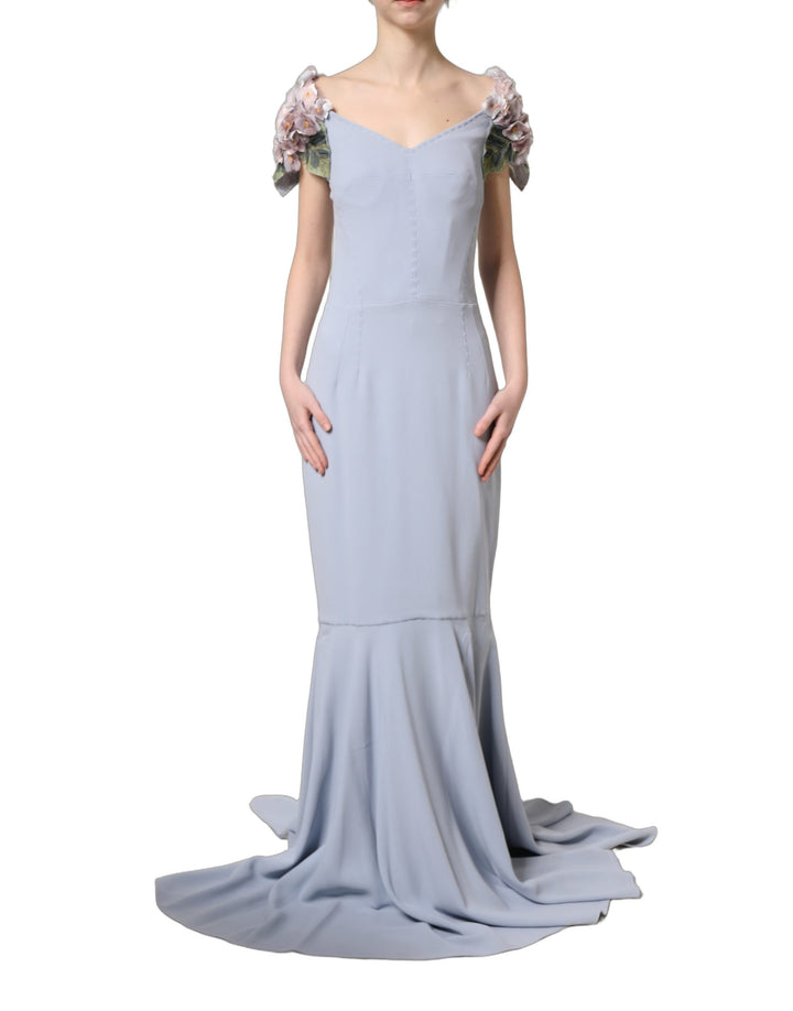 Dolce &amp; Gabbana Light Blue Hydrangea Embellished Cap Sleeve Dress