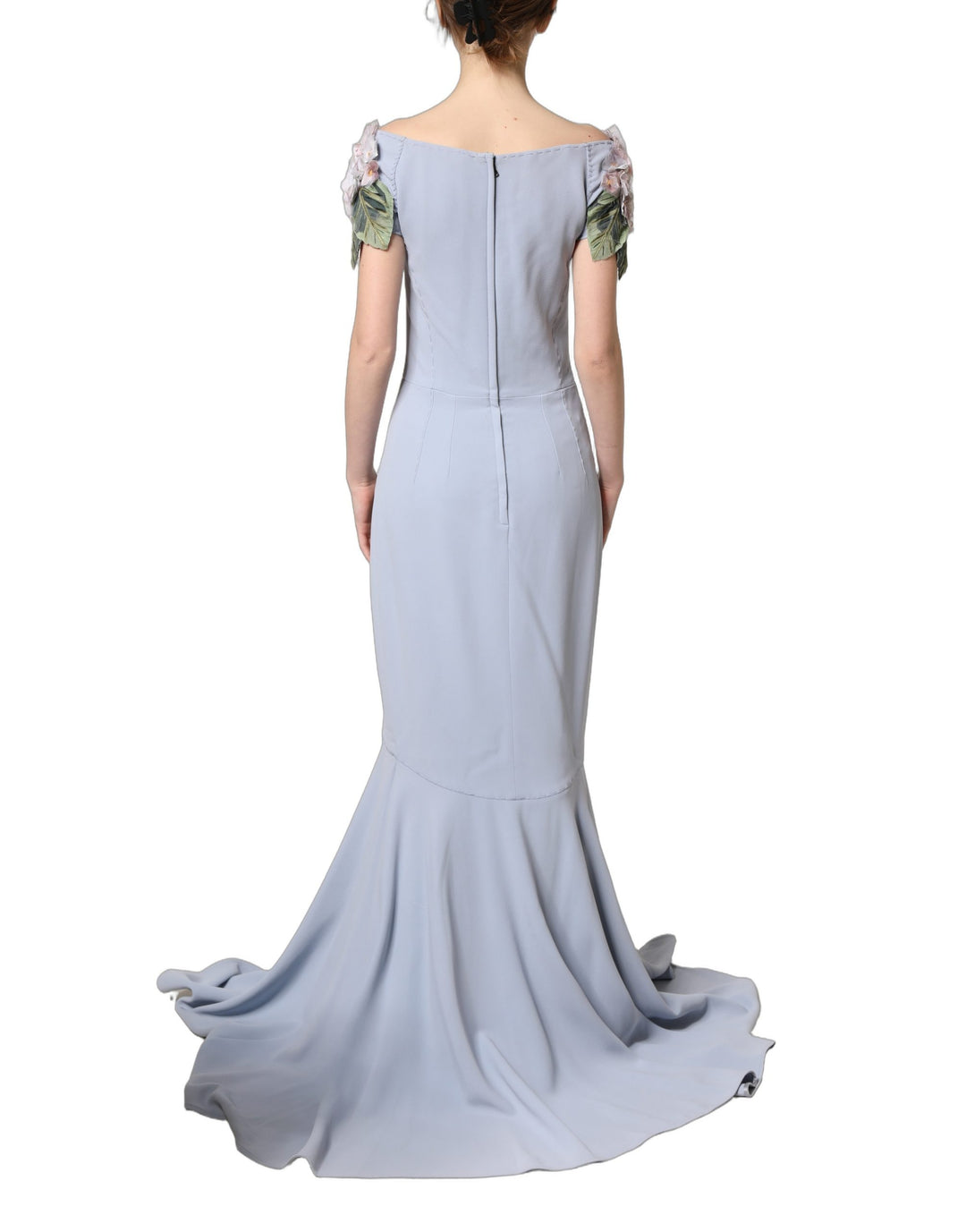 Dolce &amp; Gabbana Light Blue Hydrangea Embellished Cap Sleeve Dress