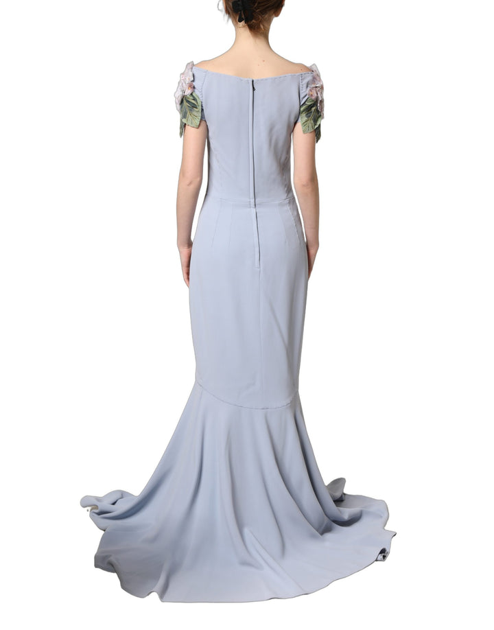 Dolce &amp; Gabbana Light Blue Hydrangea Embellished Cap Sleeve Dress
