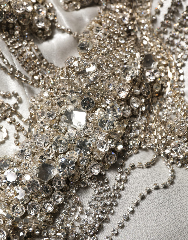 Dolce &amp; Gabbana Silver Crystal Embellished EveningGown Dress