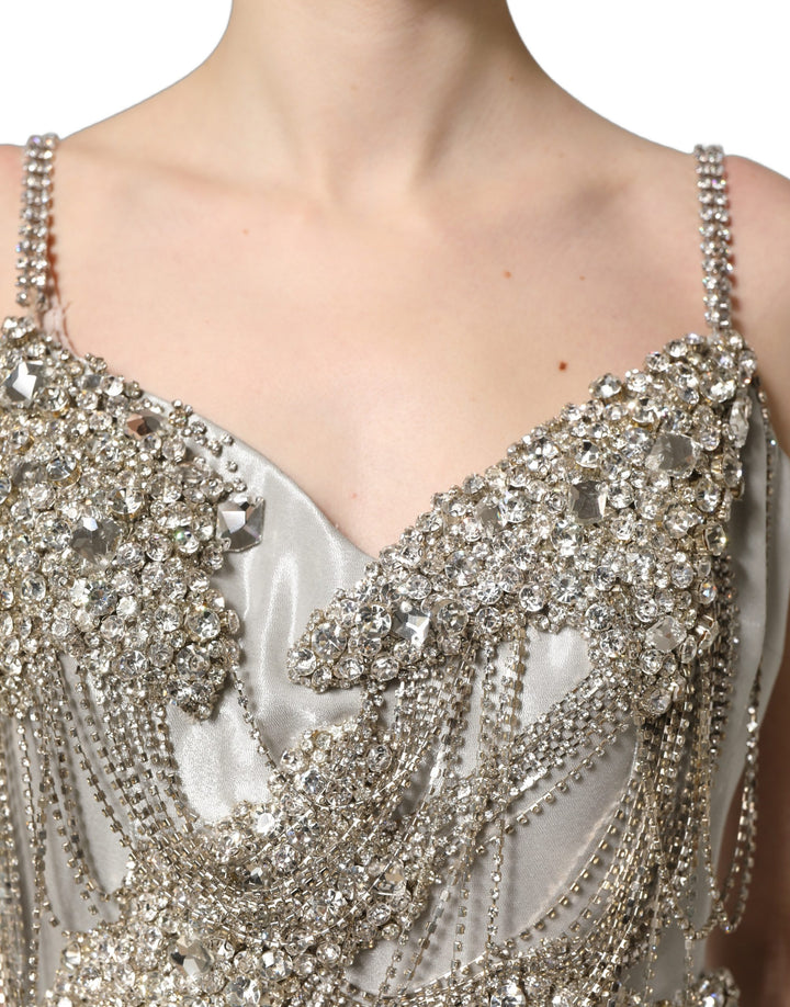 Dolce &amp; Gabbana Silver Crystal Embellished EveningGown Dress