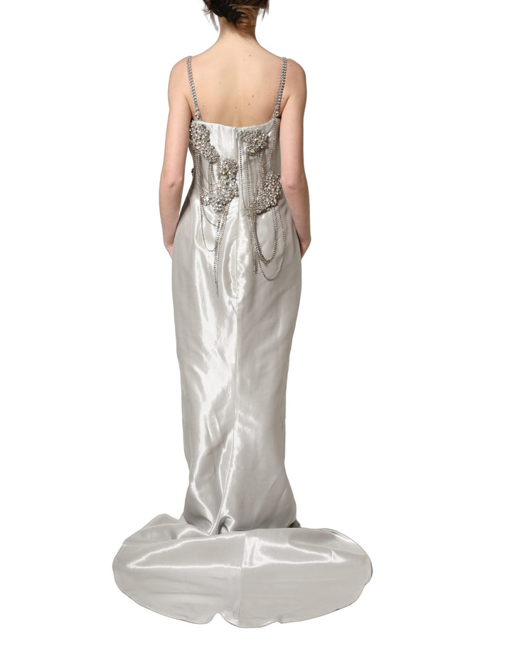 Dolce &amp; Gabbana Silver Crystal Embellished EveningGown Dress