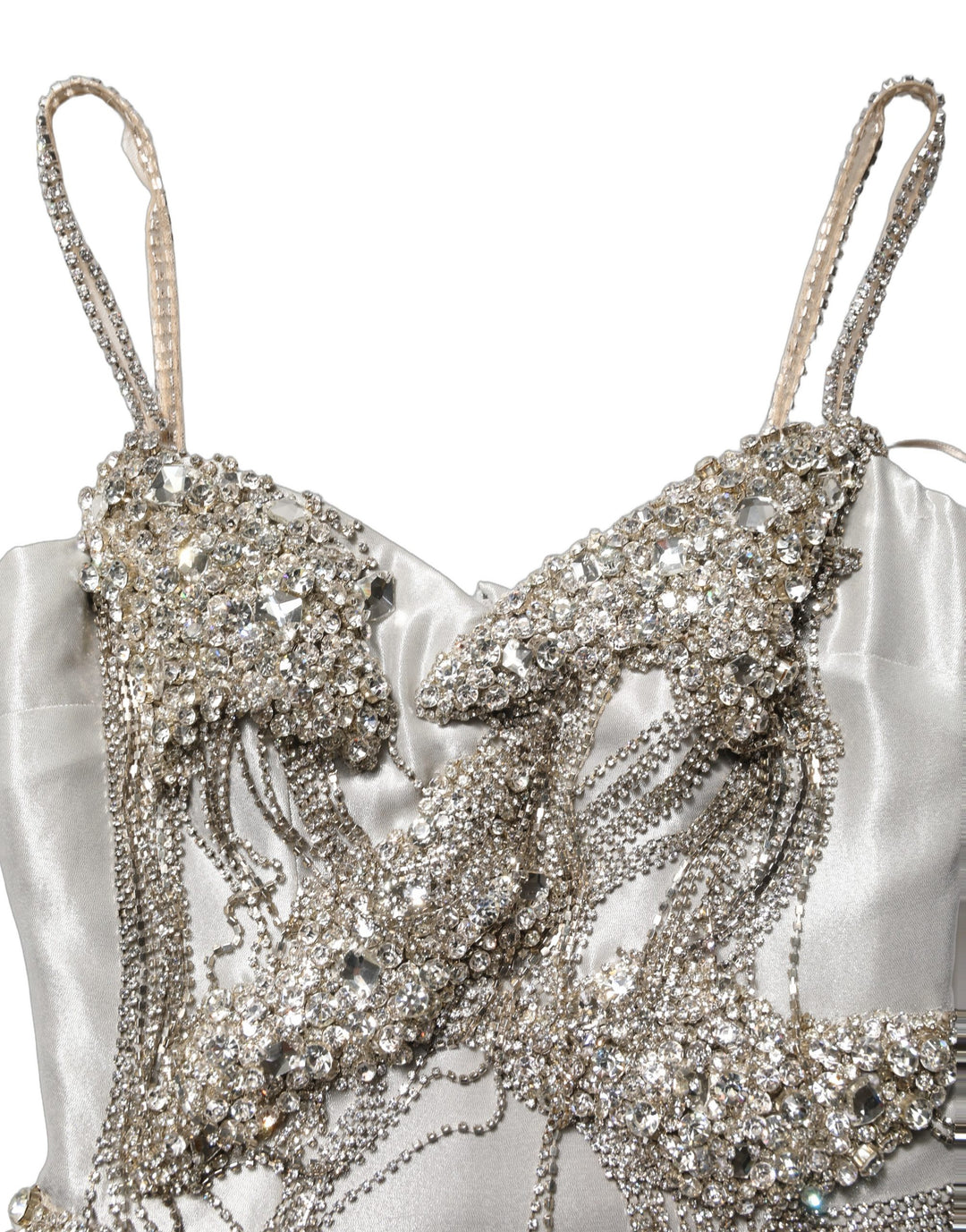 Dolce &amp; Gabbana Silver Crystal Embellished EveningGown Dress