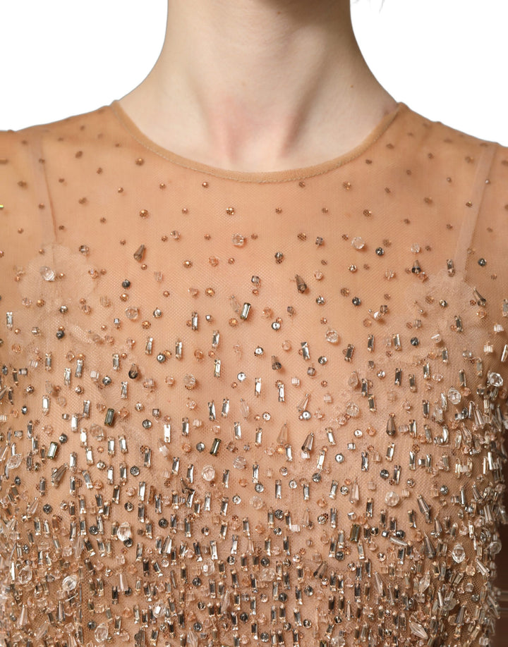 Dolce &amp; Gabbana Brown Crystal Embellished Mermaid Gown Dress