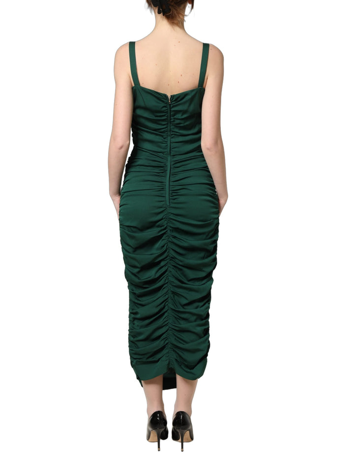 Dolce &amp; Gabbana Green Ruched Sweetheart Bodycon Midi Dress