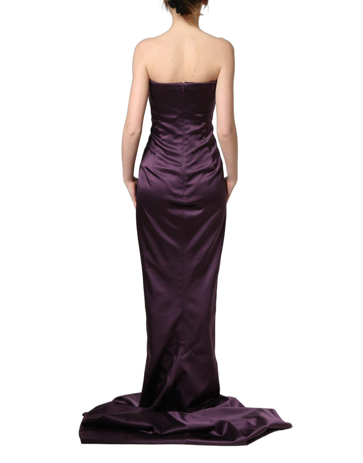 Dolce &amp; Gabbana Purple Silk Crystal Strapless Floor Length Gown Dress