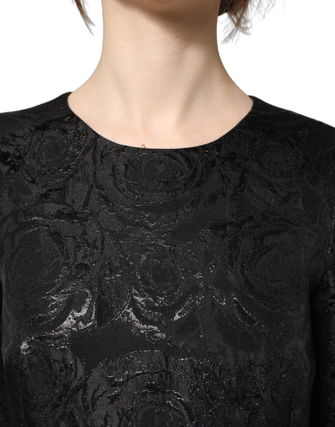 Dolce &amp; Gabbana Black Floral Jacquard Flared A-line Dress