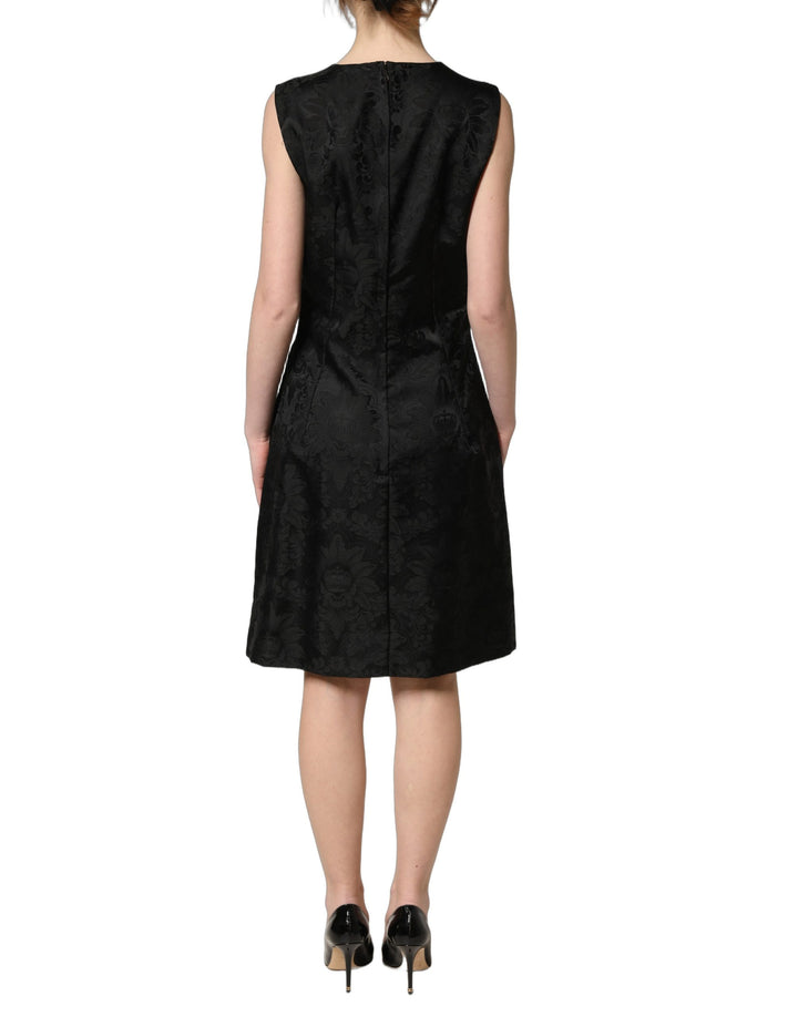 Dolce &amp; Gabbana Black Floral Jacquard Sleeveless A-line Dress
