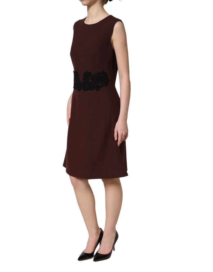 Dolce &amp; Gabbana Maroon Lace Sleeveless Knee Length Dress