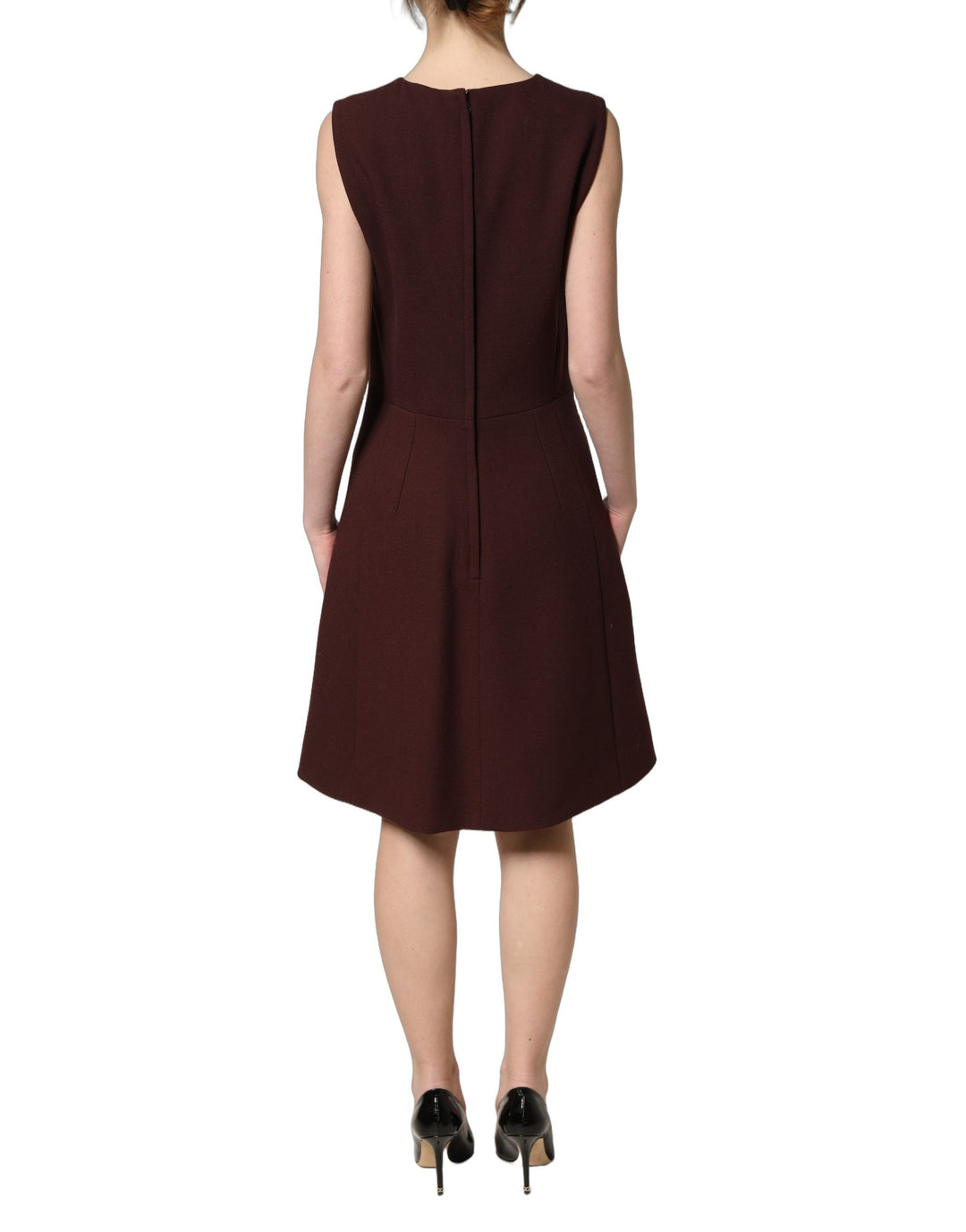 Dolce &amp; Gabbana Maroon Lace Sleeveless Knee Length Dress