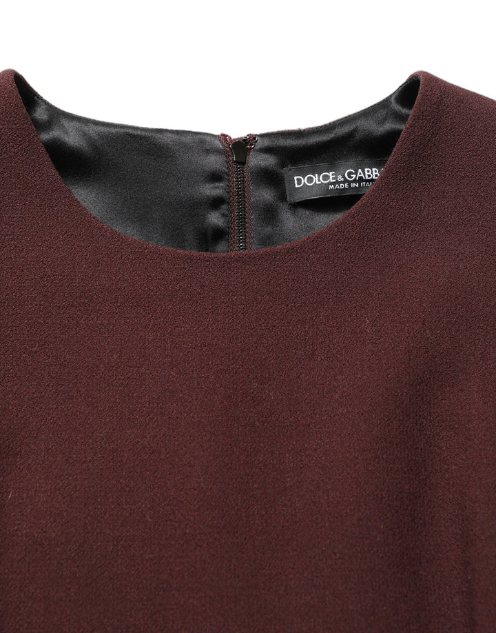 Dolce &amp; Gabbana Maroon Lace Sleeveless Knee Length Dress