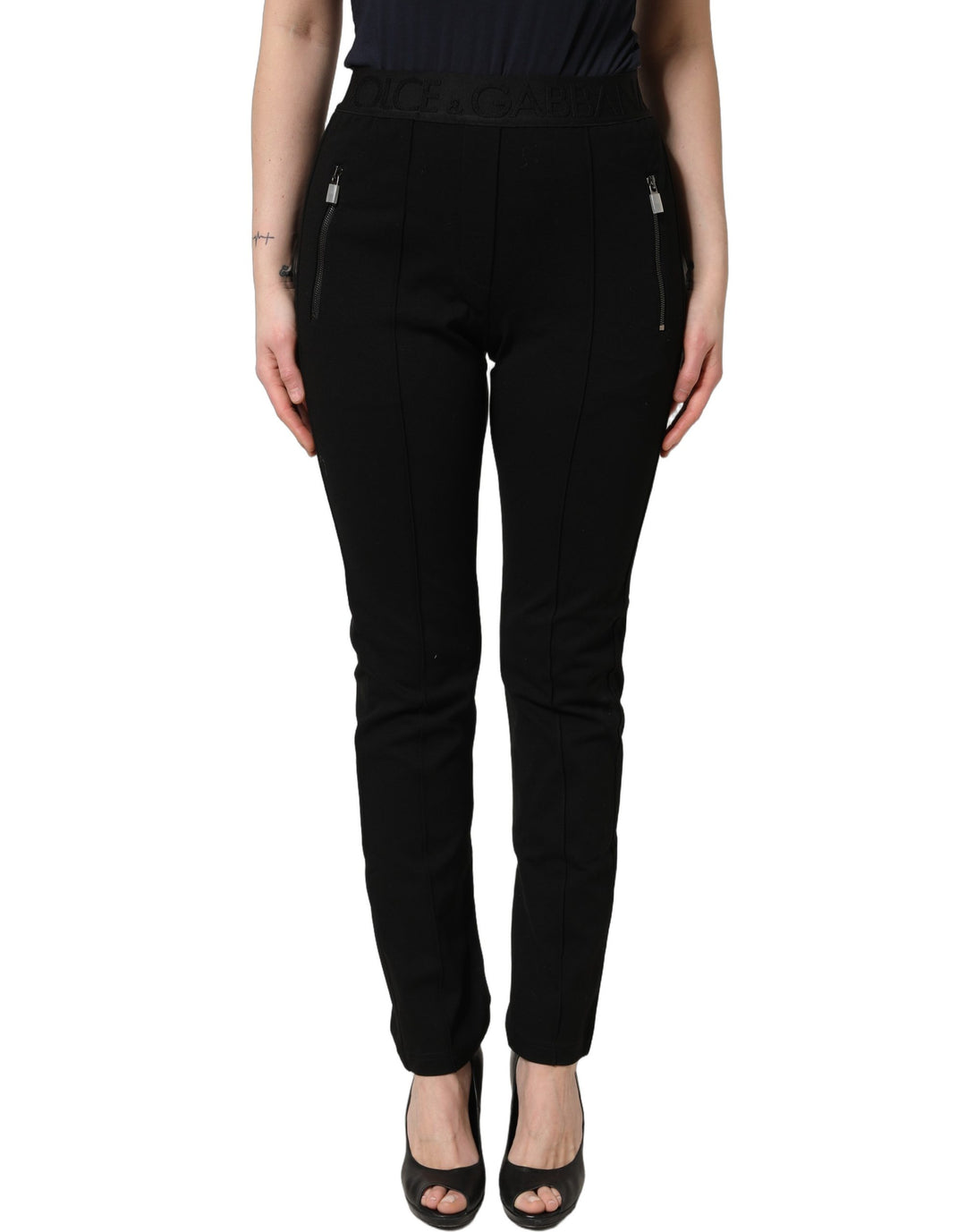 Dolce &amp; Gabbana Black Viscose Mid Waist Skinny Trouser Pants