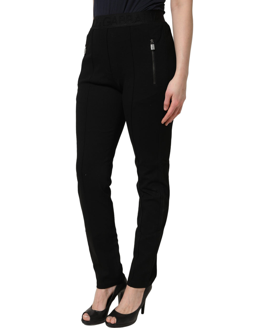 Dolce &amp; Gabbana Black Viscose Mid Waist Skinny Trouser Pants