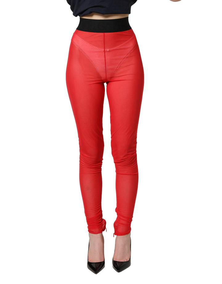 Dolce &amp; Gabbana Red Nylon Stretch Slim Legging Trouser Pants