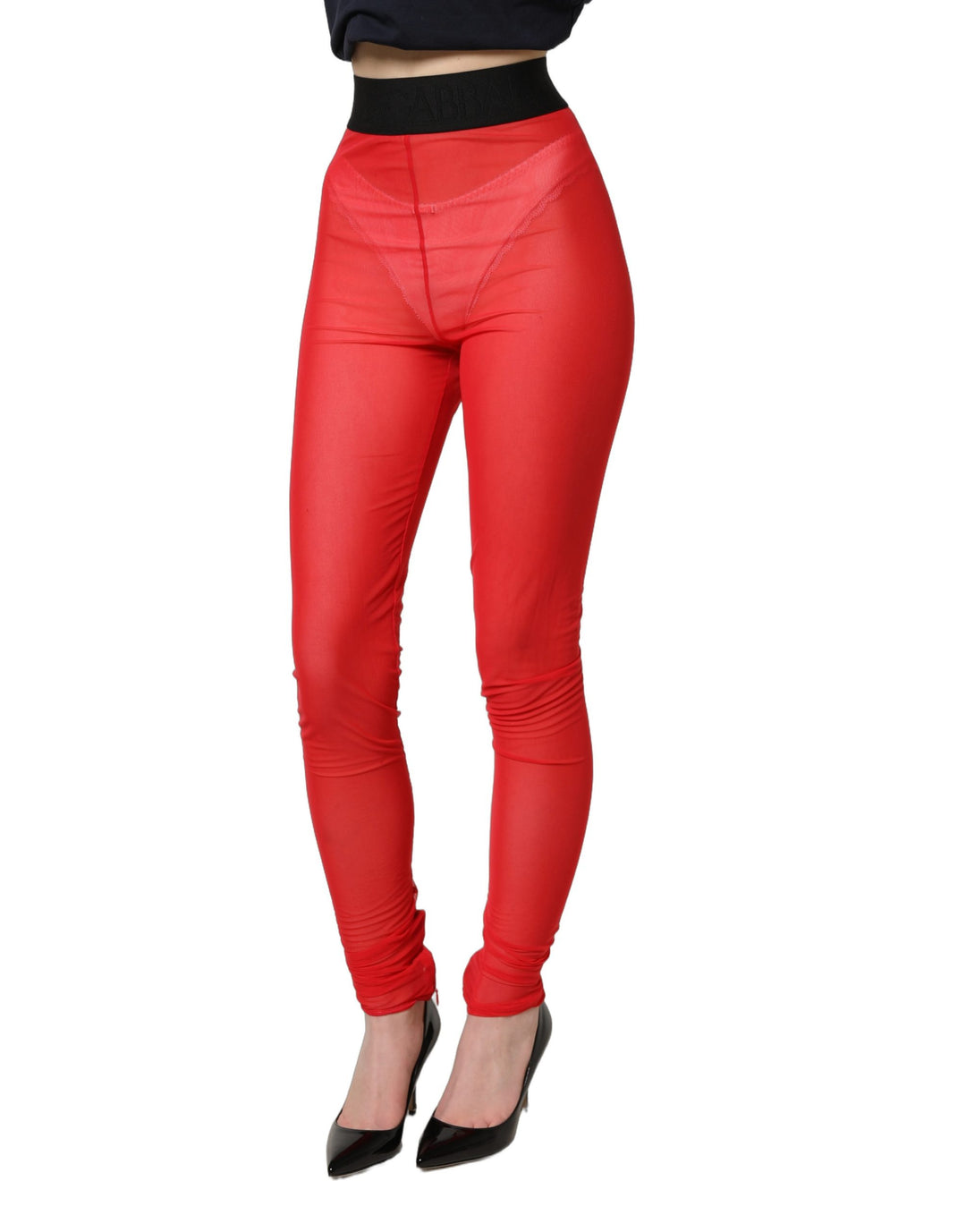 Dolce &amp; Gabbana Red Nylon Stretch Slim Legging Trouser Pants