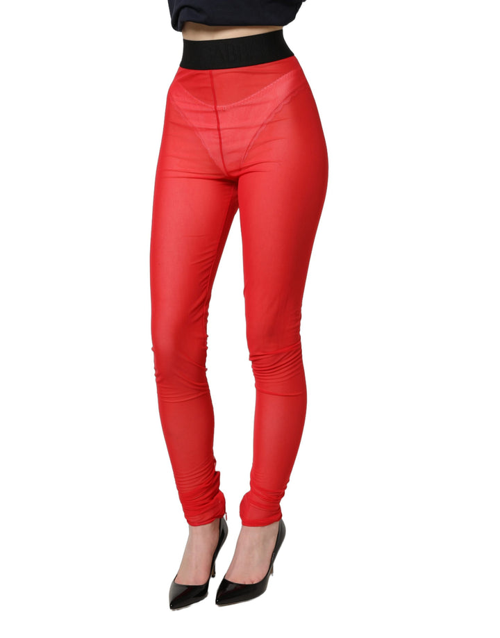 Dolce &amp; Gabbana Red Nylon Stretch Slim Legging Trouser Pants