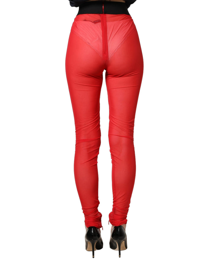 Dolce &amp; Gabbana Red Nylon Stretch Slim Legging Trouser Pants