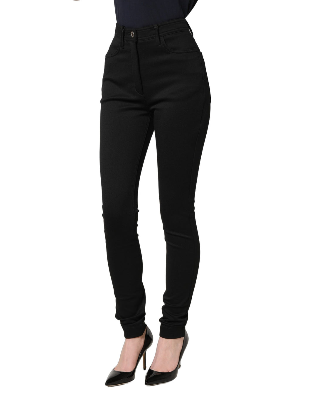 Dolce &amp; Gabbana Black Nylon Stretch Skinny High Waist Pants