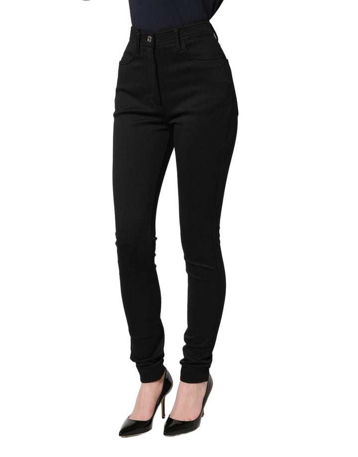 Dolce &amp; Gabbana Black Nylon Stretch Skinny High Waist Pants