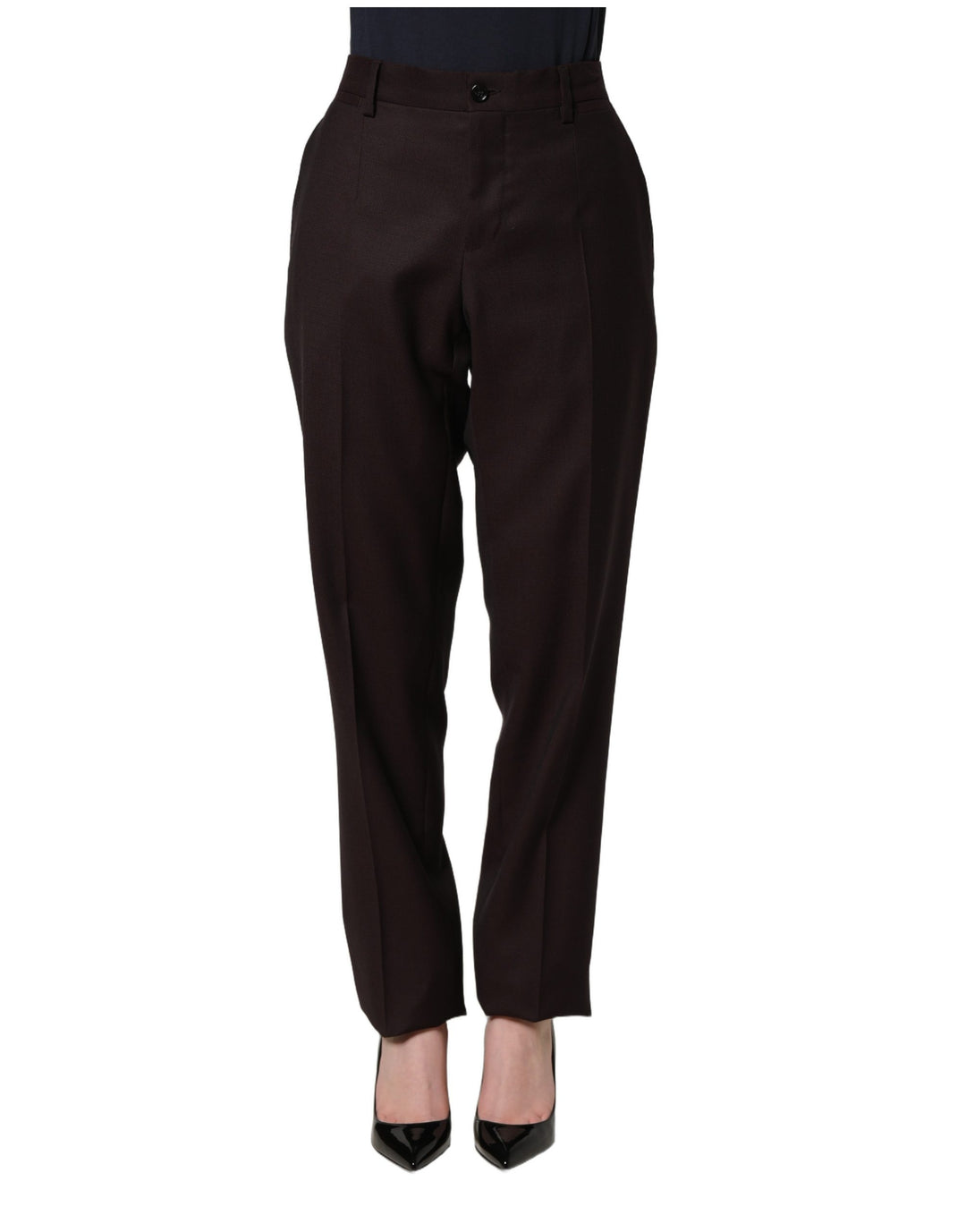 Dolce &amp; Gabbana Brown Straight Leg Dress Silk Trousers Pants