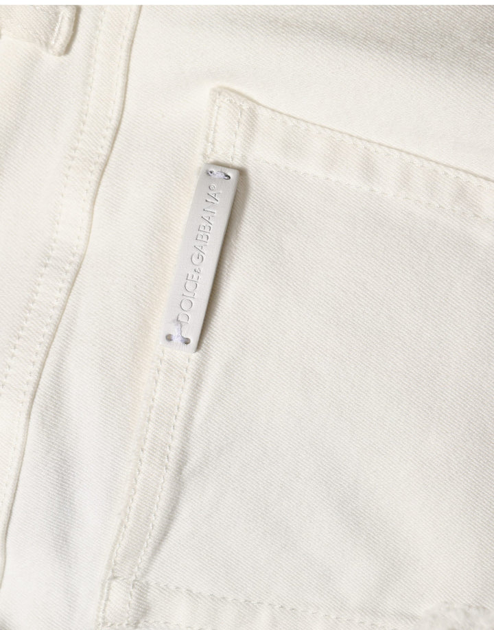 Dolce &amp; Gabbana White Tattered Skinny Cotton Denim Jeans