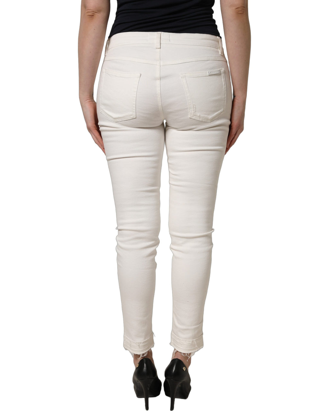 Dolce &amp; Gabbana White Tattered Skinny Cotton Denim Jeans